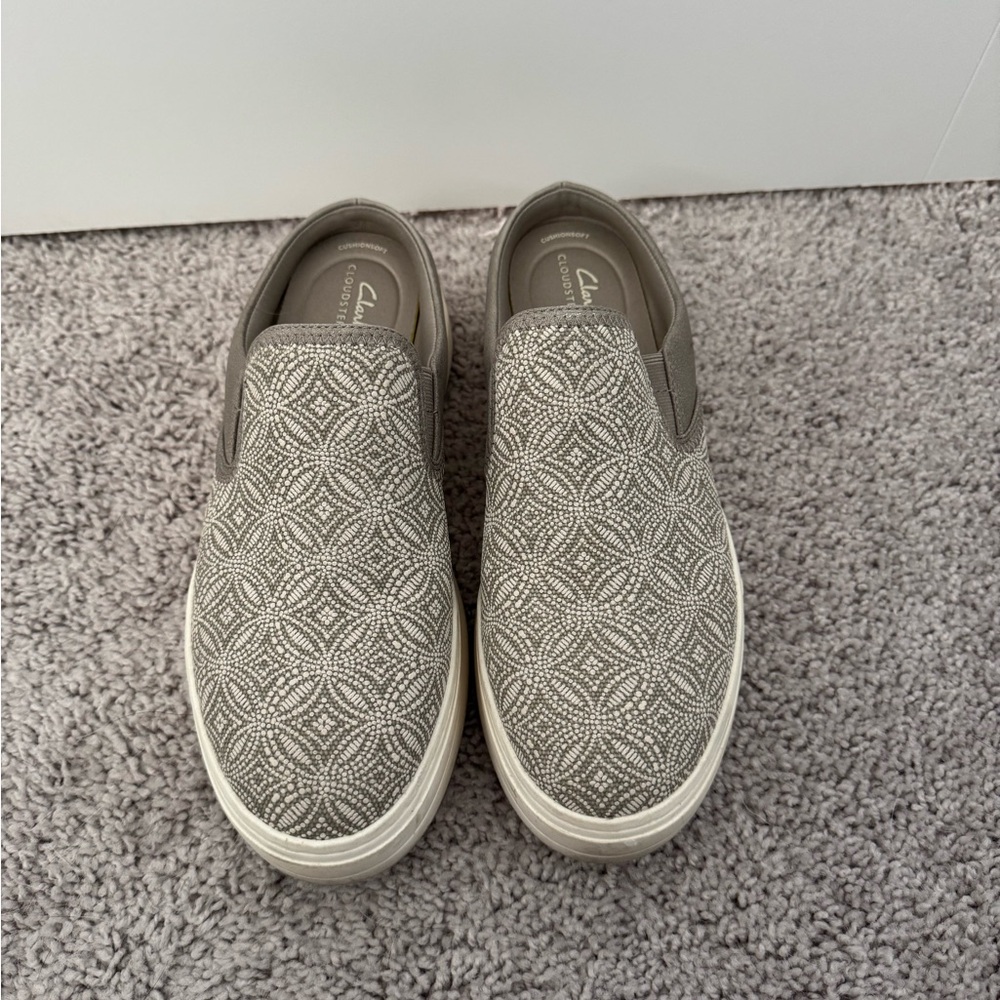 Clarks Taupe Geometric Slip-On Shoes